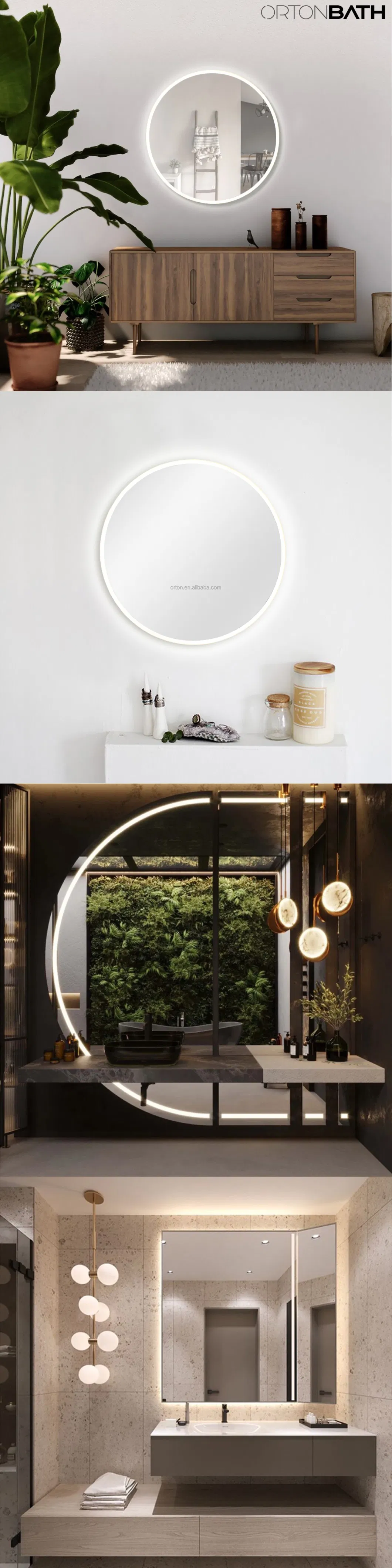 Ortonbath Dedge Lit Gold Frame Oval Make up Smart Bathroom Backlit Anti Fog Vanity LED Light Mirror Dressing Wall Mirror Bath LED Mirror