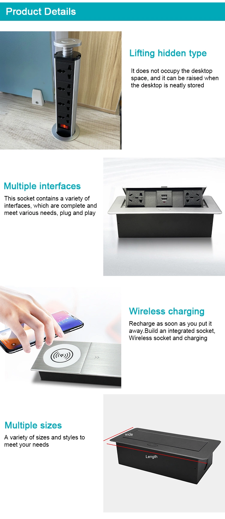 UK EU Kitchen Worktop Table Desktop Desk HDMI USB Pop up Power Socket Wireless Charger